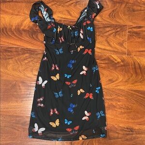 Caution To The Wind Black Butterfly Mini Dress